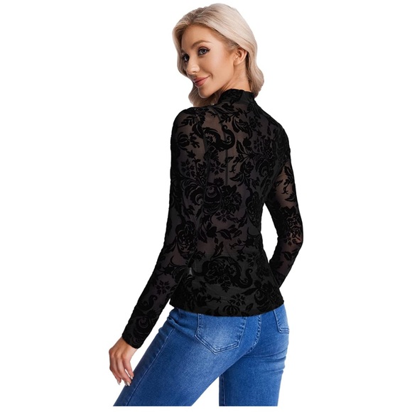 NEW Sheer Lace Long Sleeve Tee Top - Picture 7 of 9